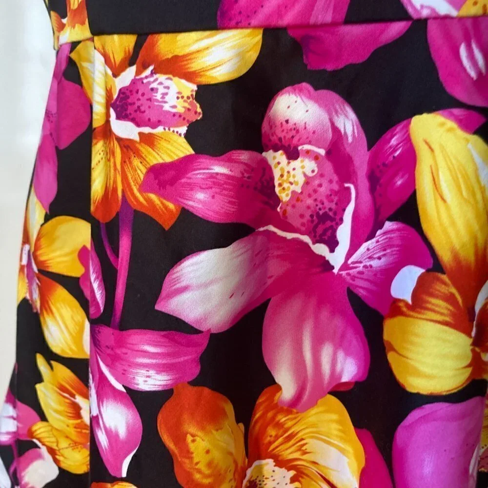 Scarlett SZ 11/12 NWT Black tropical print sateen sundress Italian Preppy Parisi